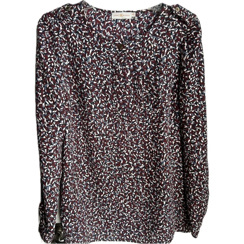 TORY BURCH Red Agate Confetti Blouse Top  Size  M